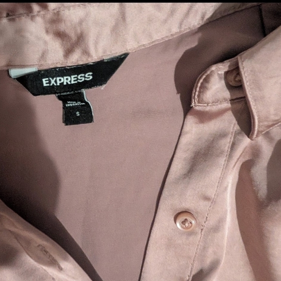 Express Long Sleeve Satin Tie Front Button Down Blouse in Blush Size S - Picture 6 of 6